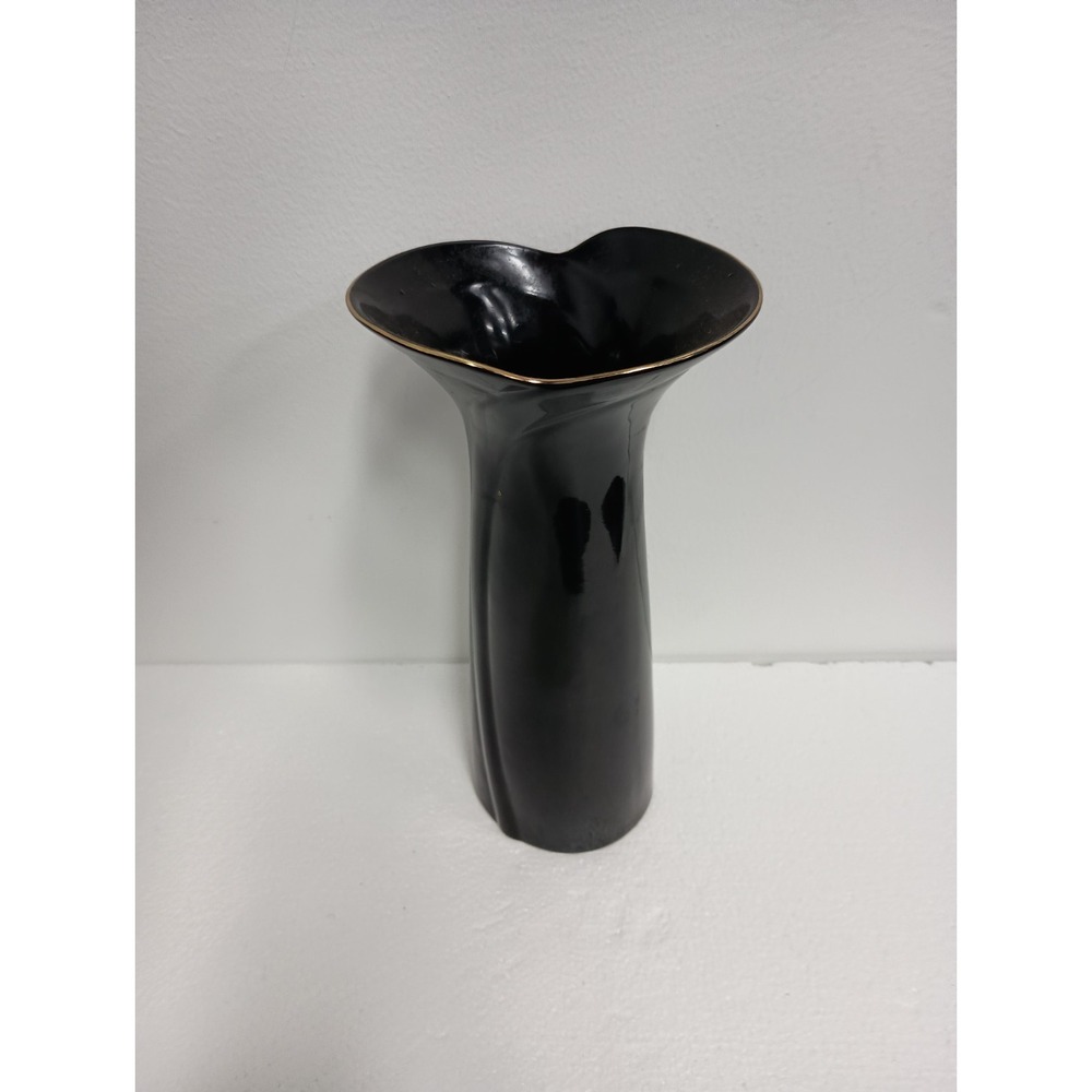 Vintage 70s Fine China Black Elegance Asian Vase With Red Poppy Flowers Japan - Picture 6 of 10